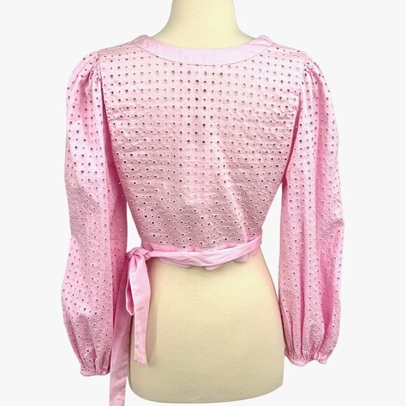 NWT LoveShackFancy Kinza Crop Wrap Top Lotus Pink Embroidered Eyelet Size M - Picture 5 of 13